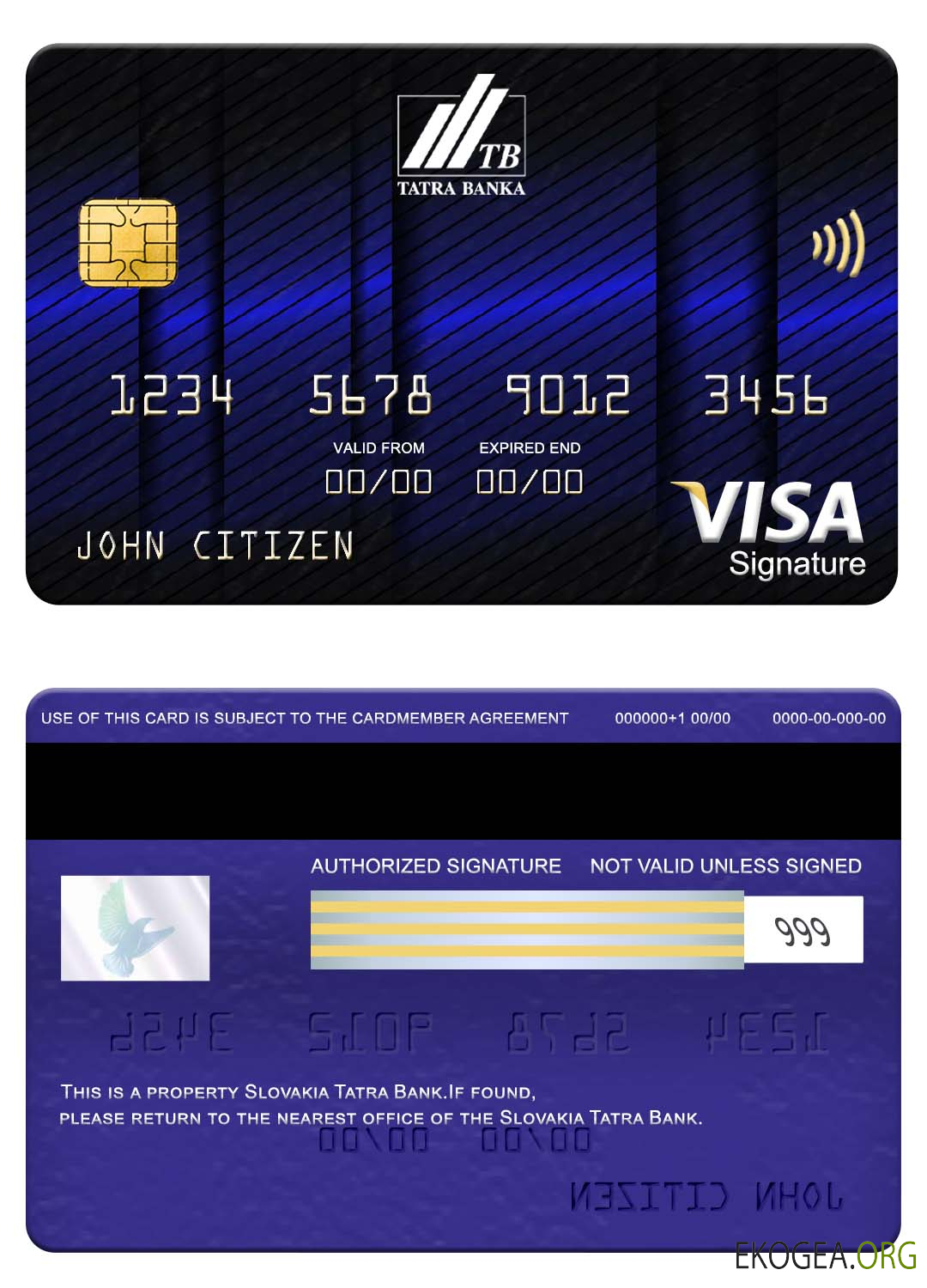 Carte de signature de visa Slovaquie Tatra Bank